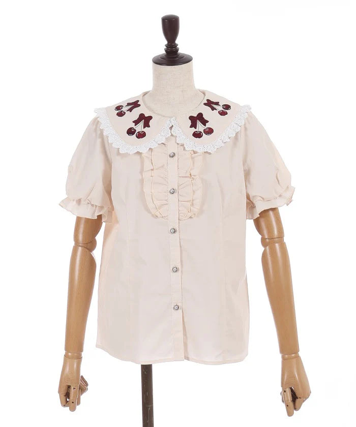 Cherry Embroidered Cotton Blouse