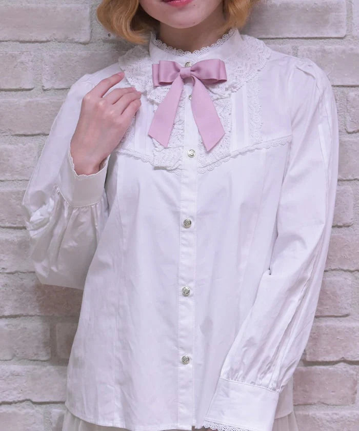 Stand Collar Cotton Blouse