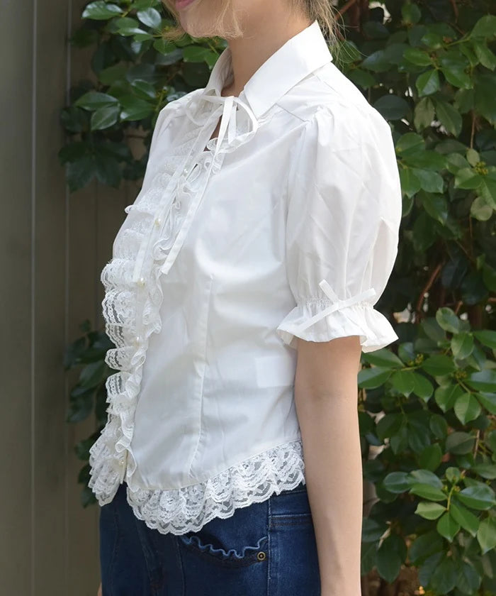 Lace Frill & Lace-Up Blouse