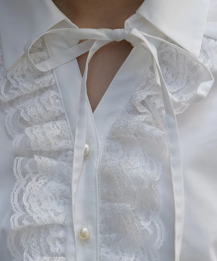 Lace Frill & Lace-Up Blouse