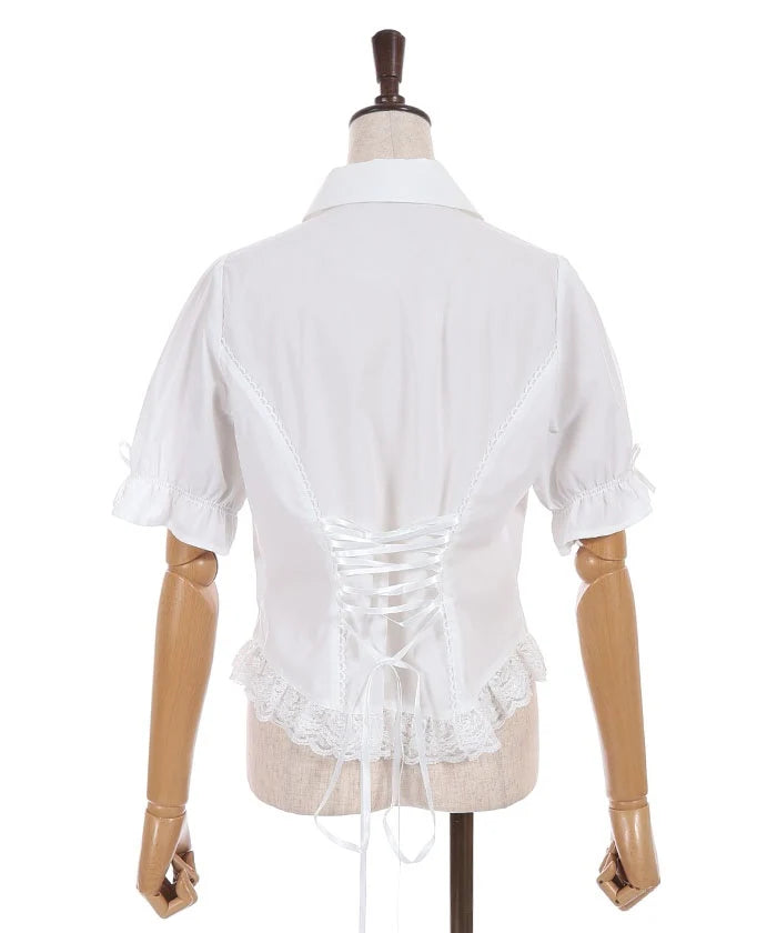 Lace Frill & Lace-Up Blouse