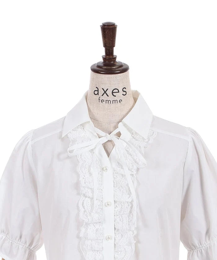Lace Frill & Lace-Up Blouse