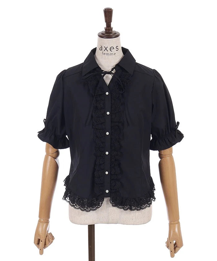 Lace Frill & Lace-Up Blouse