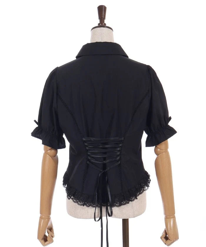 Lace Frill & Lace-Up Blouse