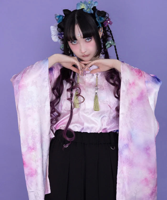 Hydrangea & Butterfly Jacquard Japanese Sleeve Shirt