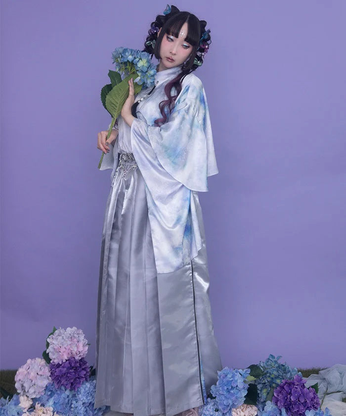 Hydrangea & Butterfly Jacquard Japanese Sleeve Shirt