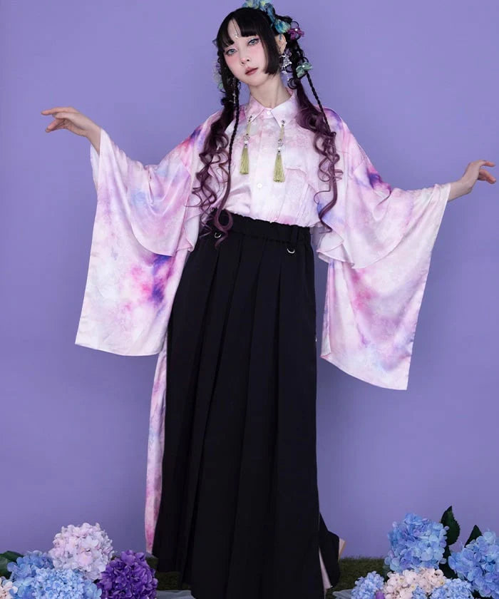 Hydrangea & Butterfly Jacquard Japanese Sleeve Shirt