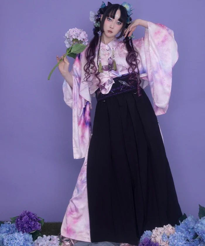 Hydrangea & Butterfly Jacquard Japanese Sleeve Shirt