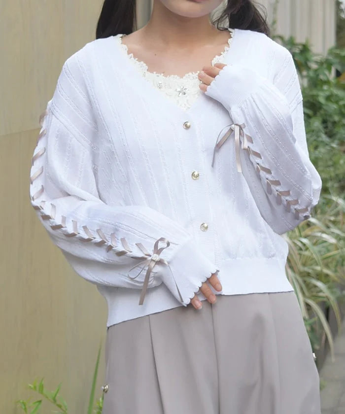 UV-Cut Lace-Up Knit Cardigan
