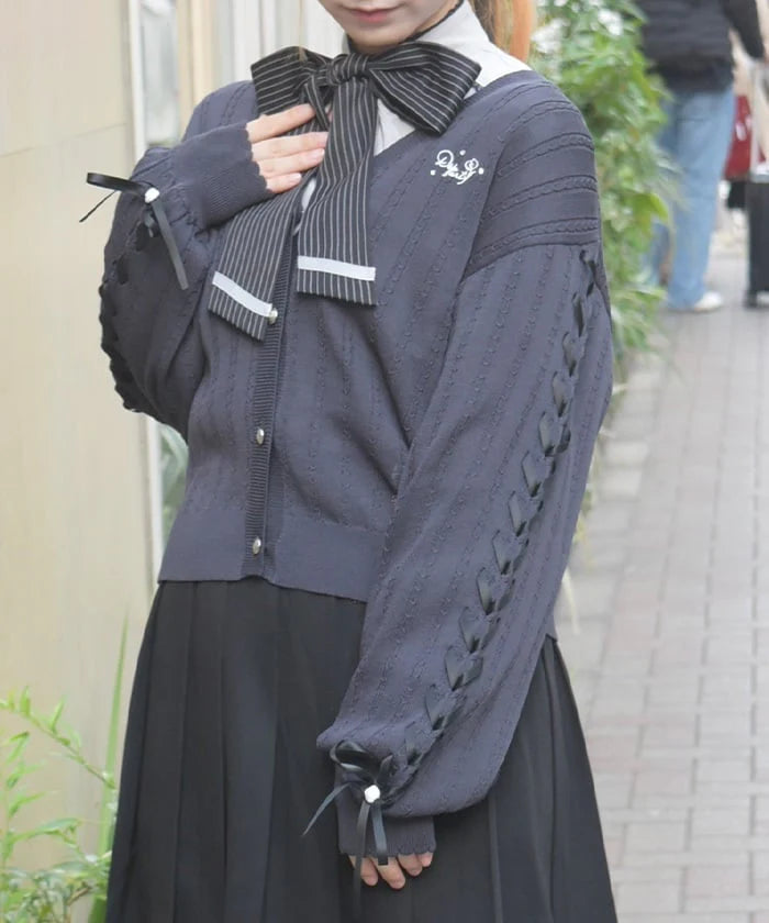 UV-Cut Lace-Up Knit Cardigan