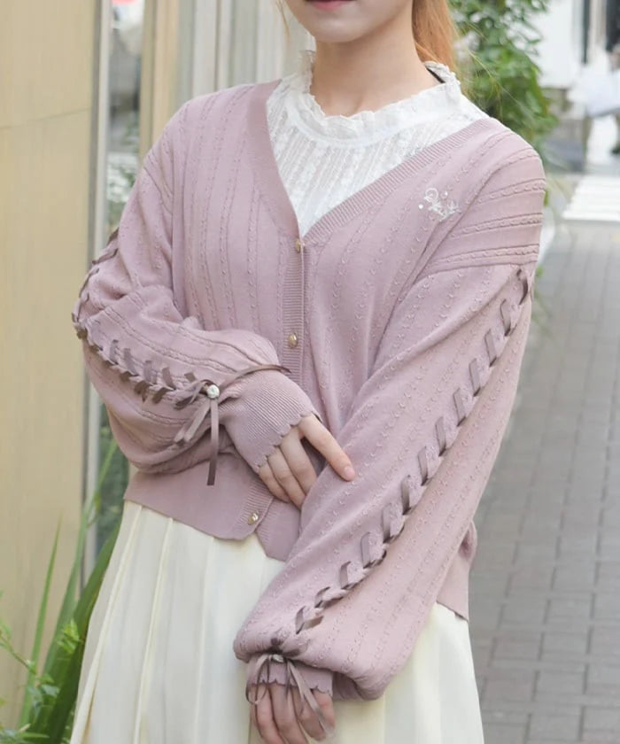 UV-Cut Lace-Up Knit Cardigan