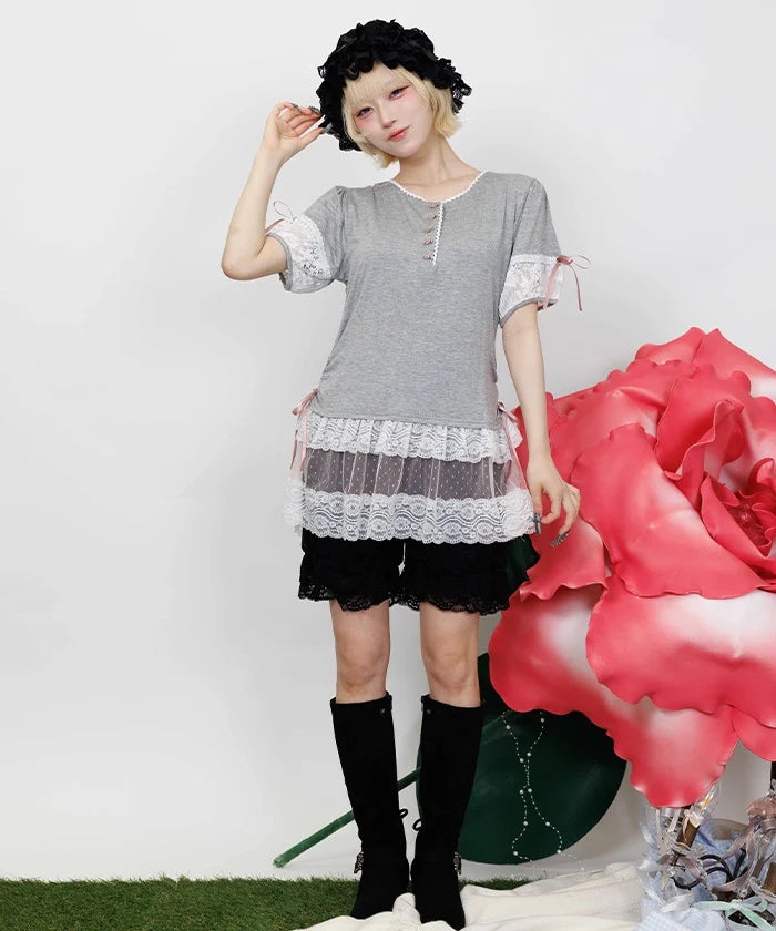 Long Pullover with Ribbon RoseLong Pullover with Ribbon Rose