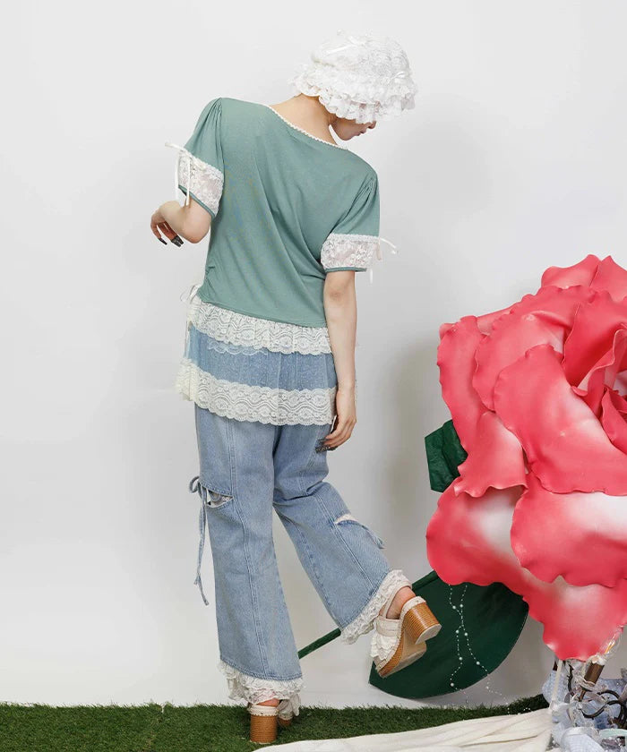 Long Pullover with Ribbon RoseLong Pullover with Ribbon Rose