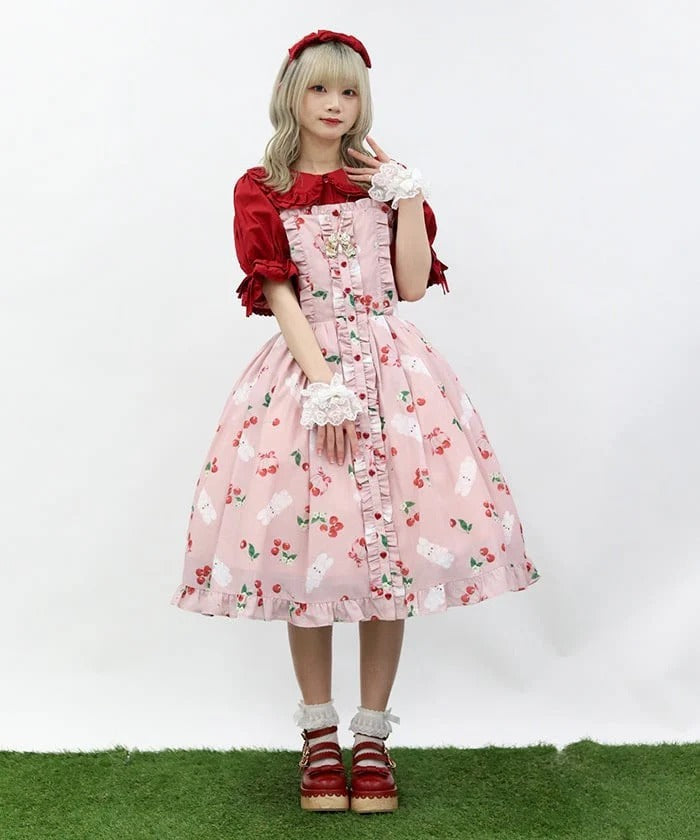 Cherry Bunny Print Jumperskirt