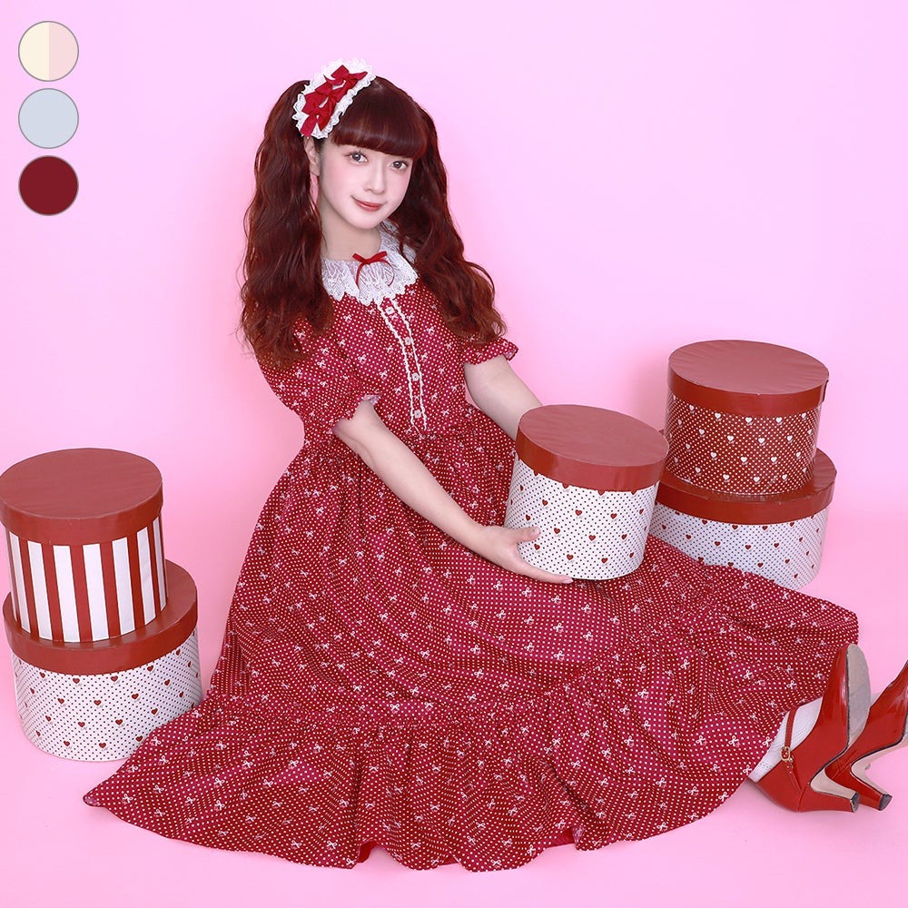 Little Dot Ribbon Lace Collar One Piece