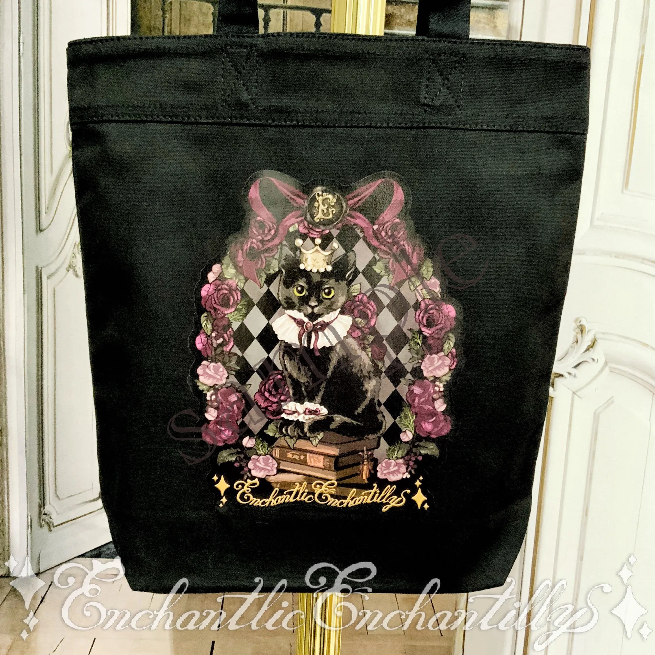 Black Cat of Rose Story Tote Bag