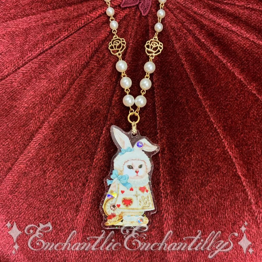 Queen Cat of Wonderland White Rabbit?! Necklace