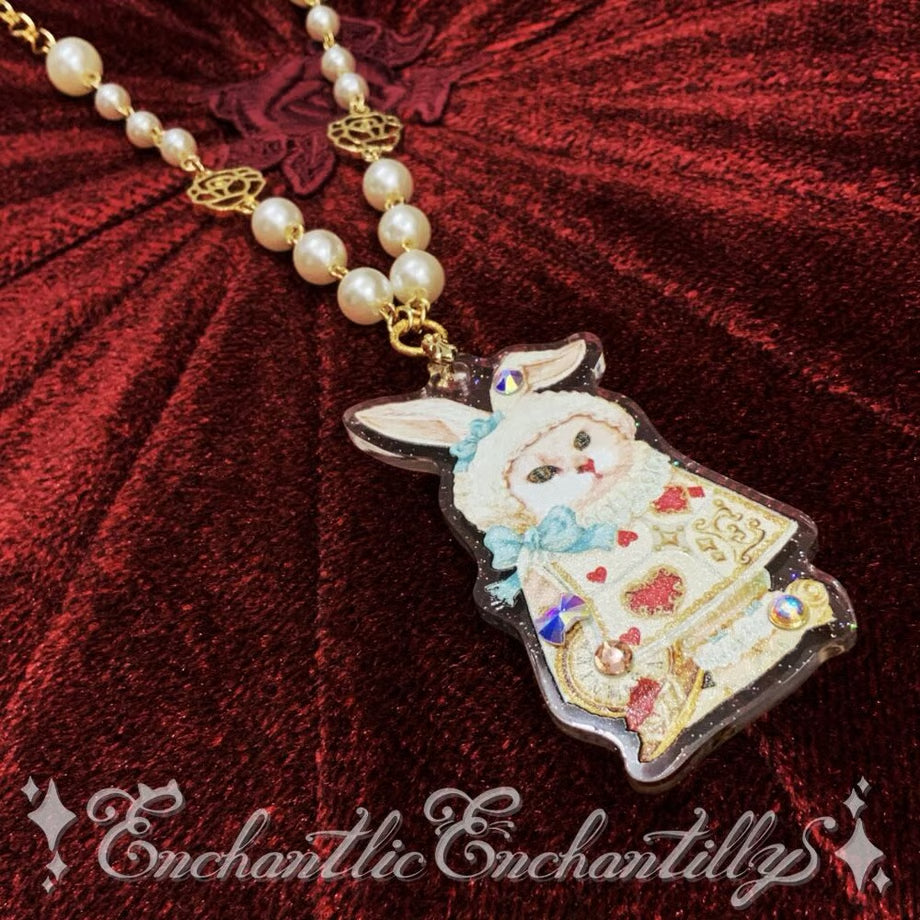 Queen Cat of Wonderland White Rabbit?! Necklace
