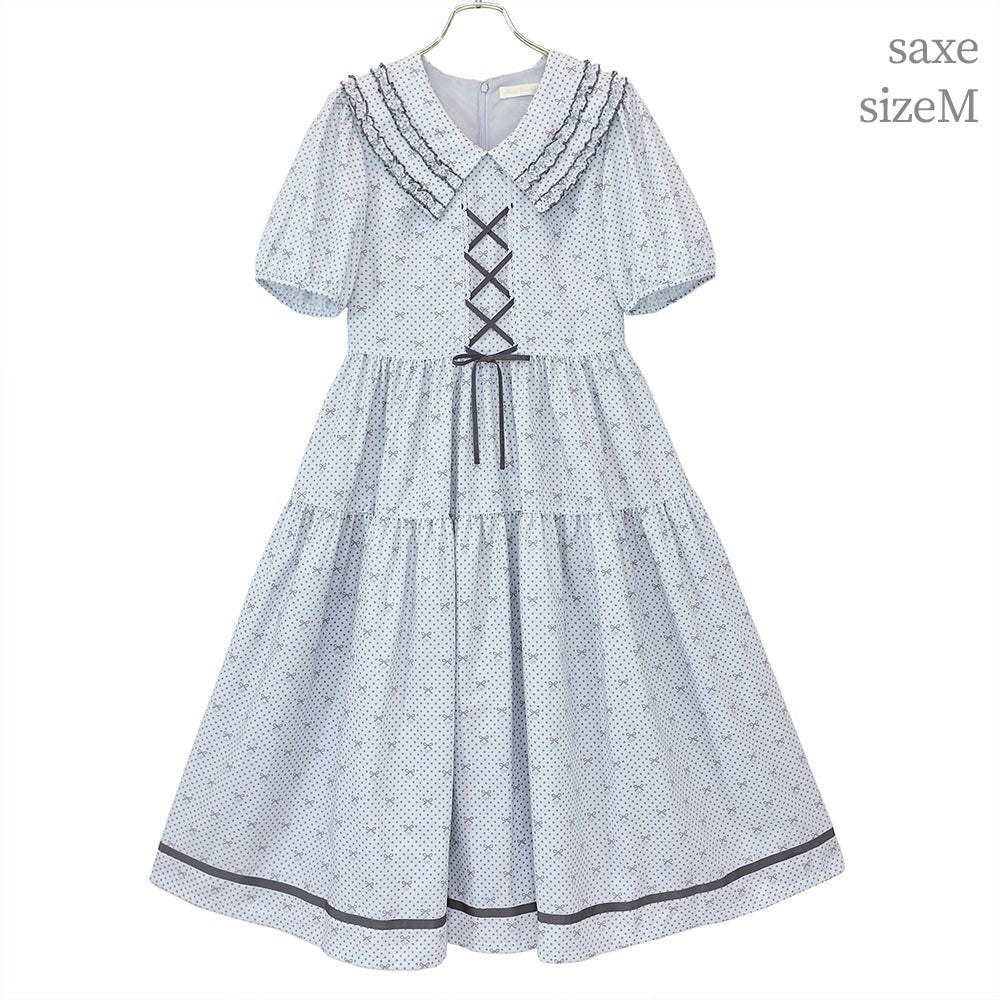 Little Dot Ribbon Frill Collar One Piece
