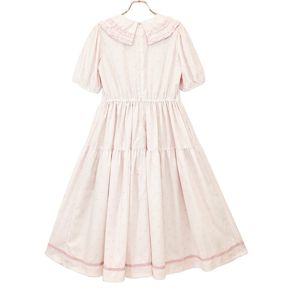 Little Dot Ribbon Frill Collar One Piece