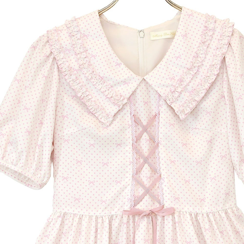 Little Dot Ribbon Frill Collar One Piece