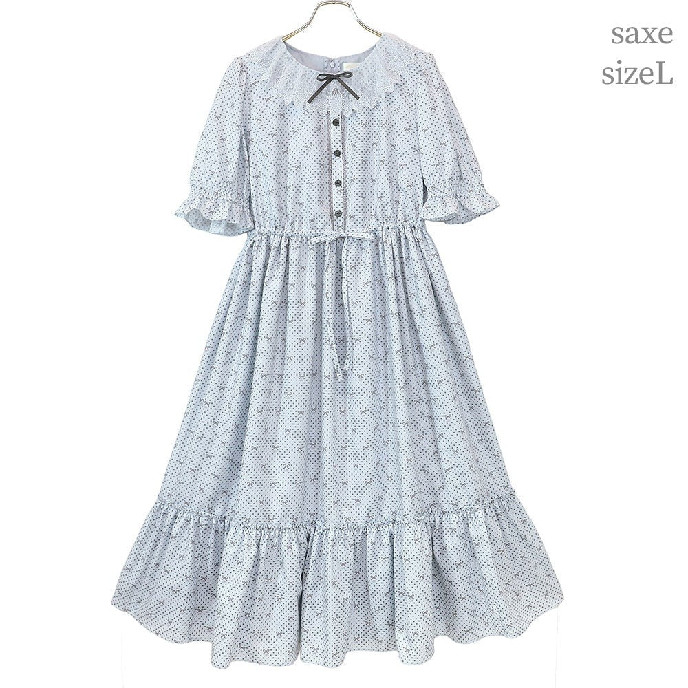 Little Dot Ribbon Lace Collar One Piece