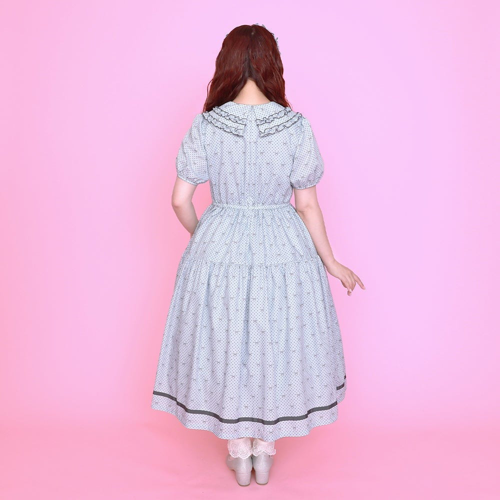 Little Dot Ribbon Frill Collar One Piece