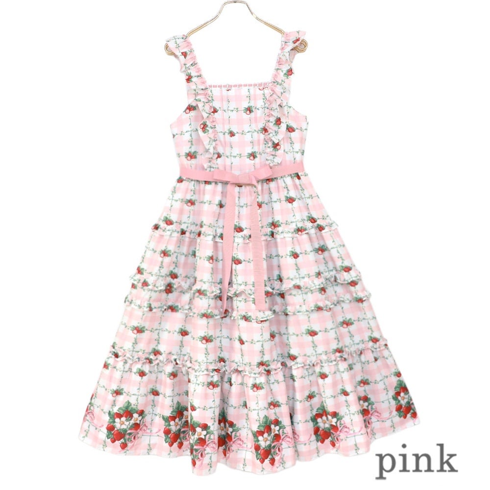 Strawberry Check Tiered Frills Camisole Dress