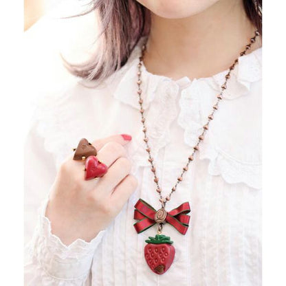 Strawberry Ganache Ribbon Necklace - Red