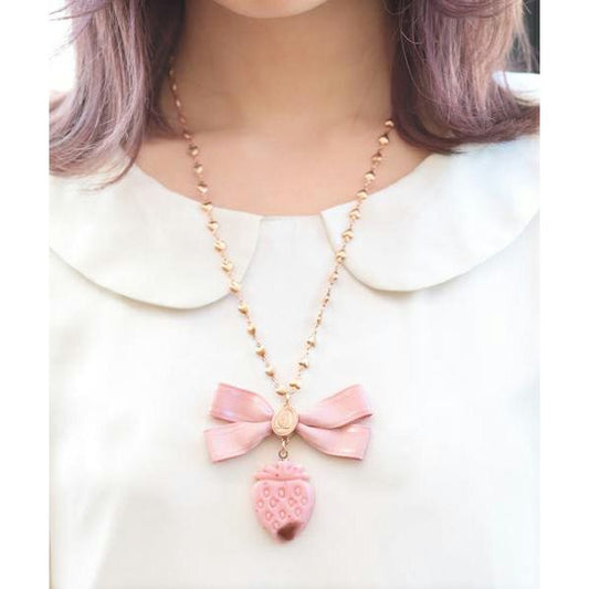 Strawberry Ganache Ribbon Necklace - Pink