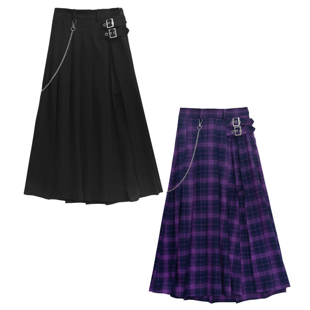 Layered Style Pleated Skirt with Chain
