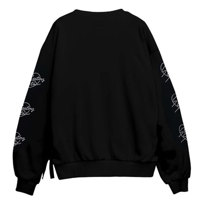Moonlight Black Cat Lace-Up Pullover
