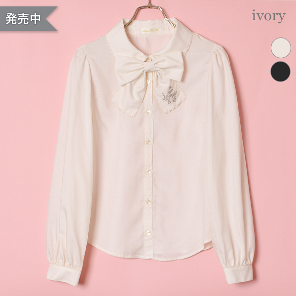 Logo Embroidery Ribbon Tie Blouse