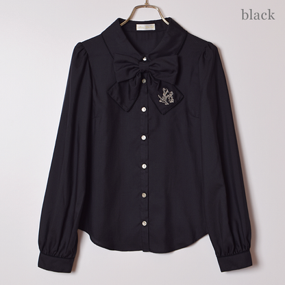 Logo Embroidery Ribbon Tie Blouse
