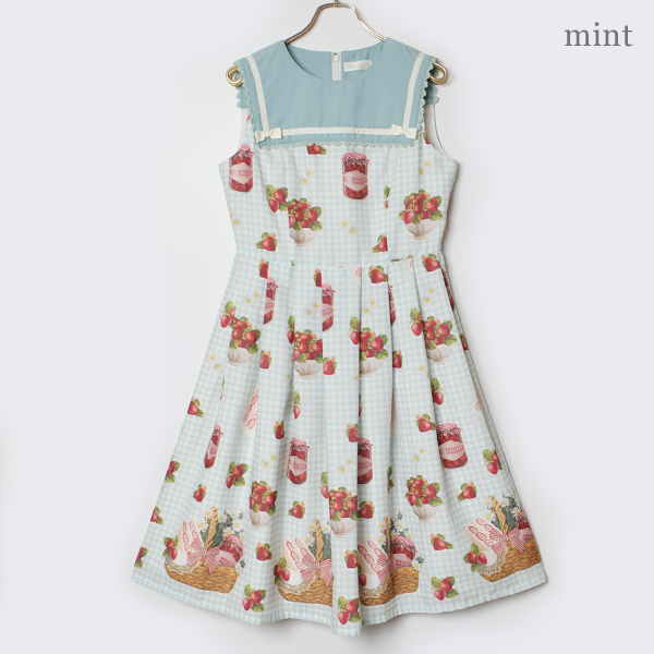 Strawberry Picnic Sailor Sleeveless Dress