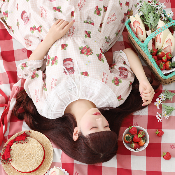 Strawberry Picnic Tiered Frill Dress