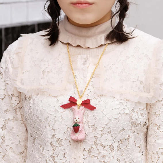 Strawberry Milk Rabbit Cookie Necklace