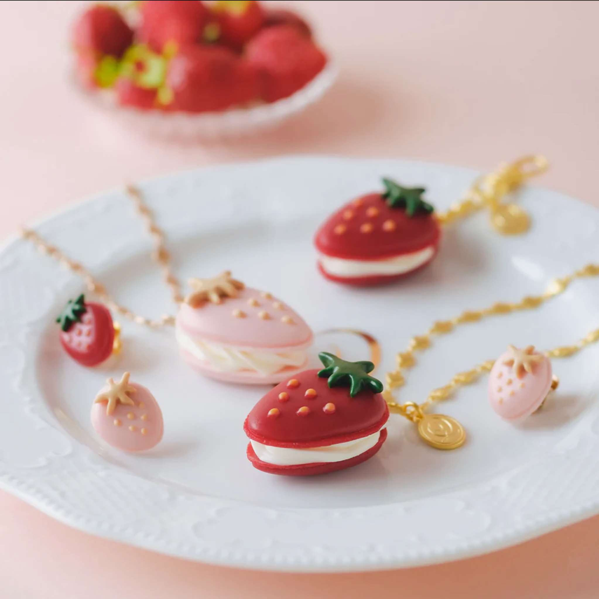 Strawberry Macaron Necklace