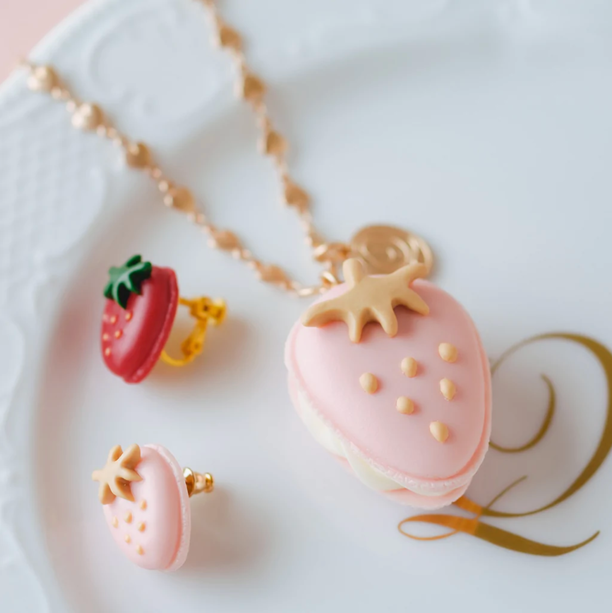 Strawberry Macaron Necklace